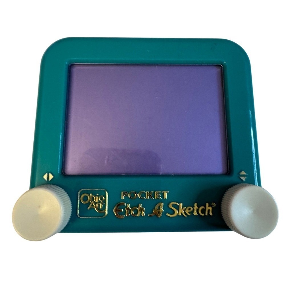 Pocket Etch A Sketch Ohio Art Teal Mini Travel Toy - VIntage